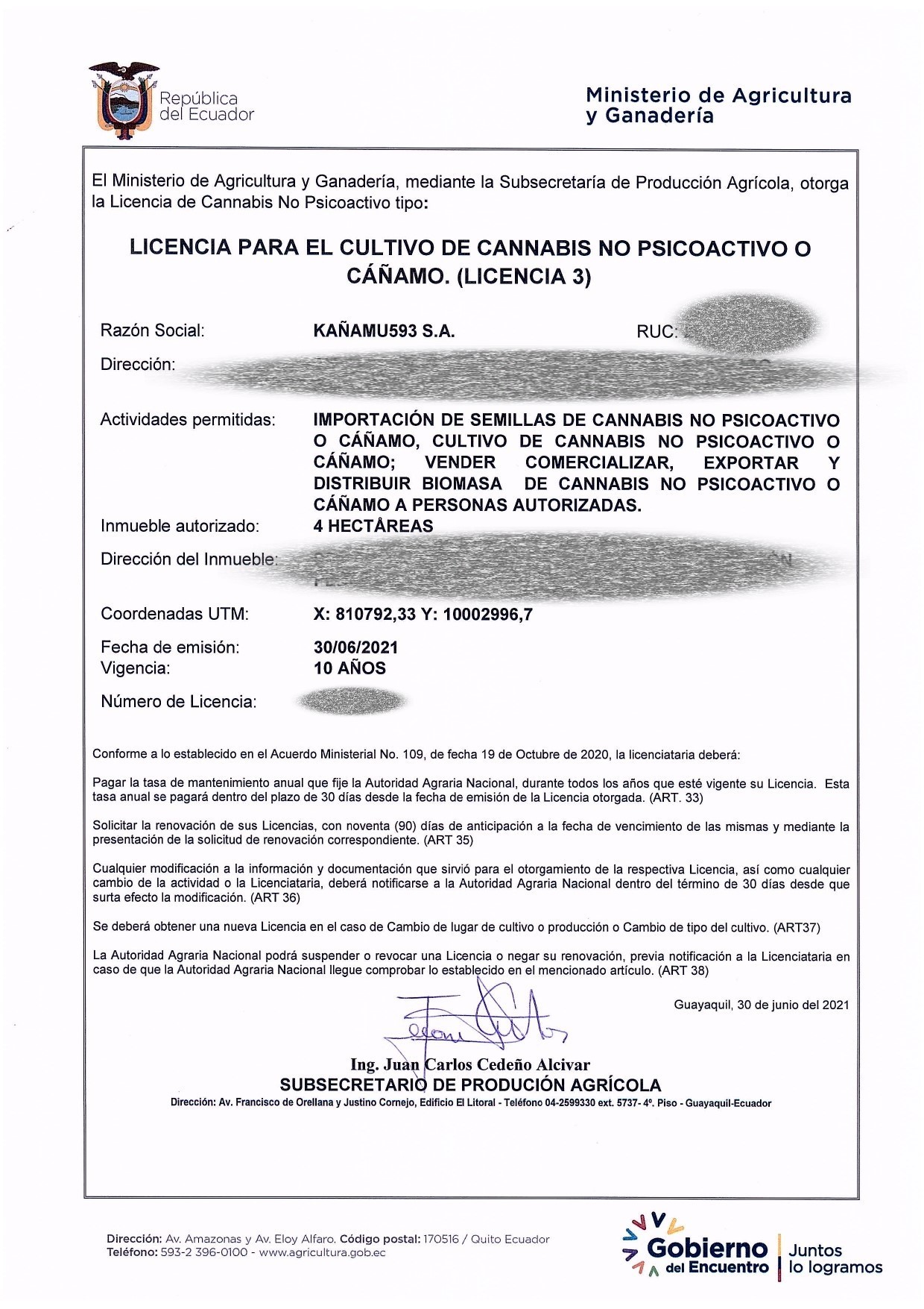 KAÑAMU593  OBTIENE LA LICENCIA 3 PARA EL CULTIVO DE CANNABIS DE USO FARMACÉUTICO